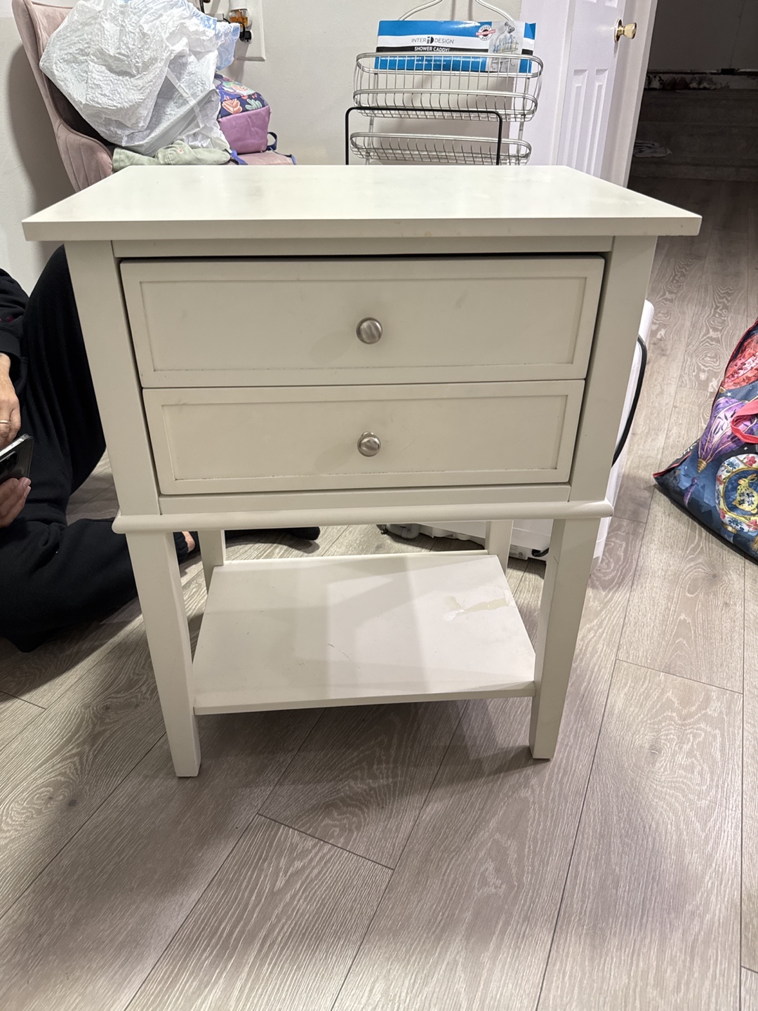 White -Drawer Nightstand with Shelf