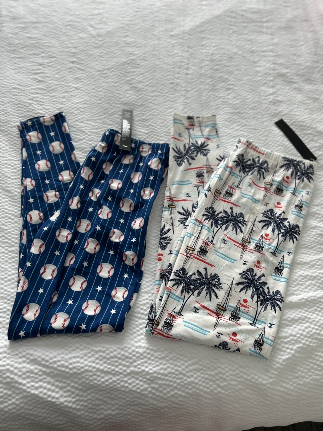 Two Pairs of Leggings - Baseball & Tropical Print