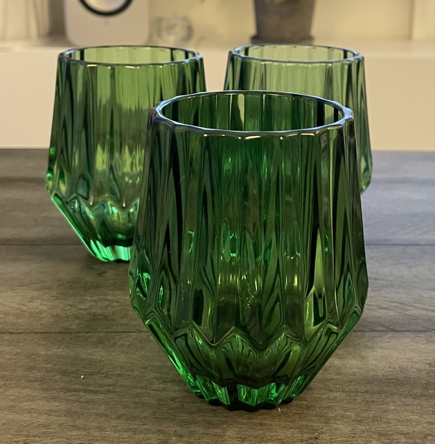 Set of Three Vintage-style Emerald Green Glasses