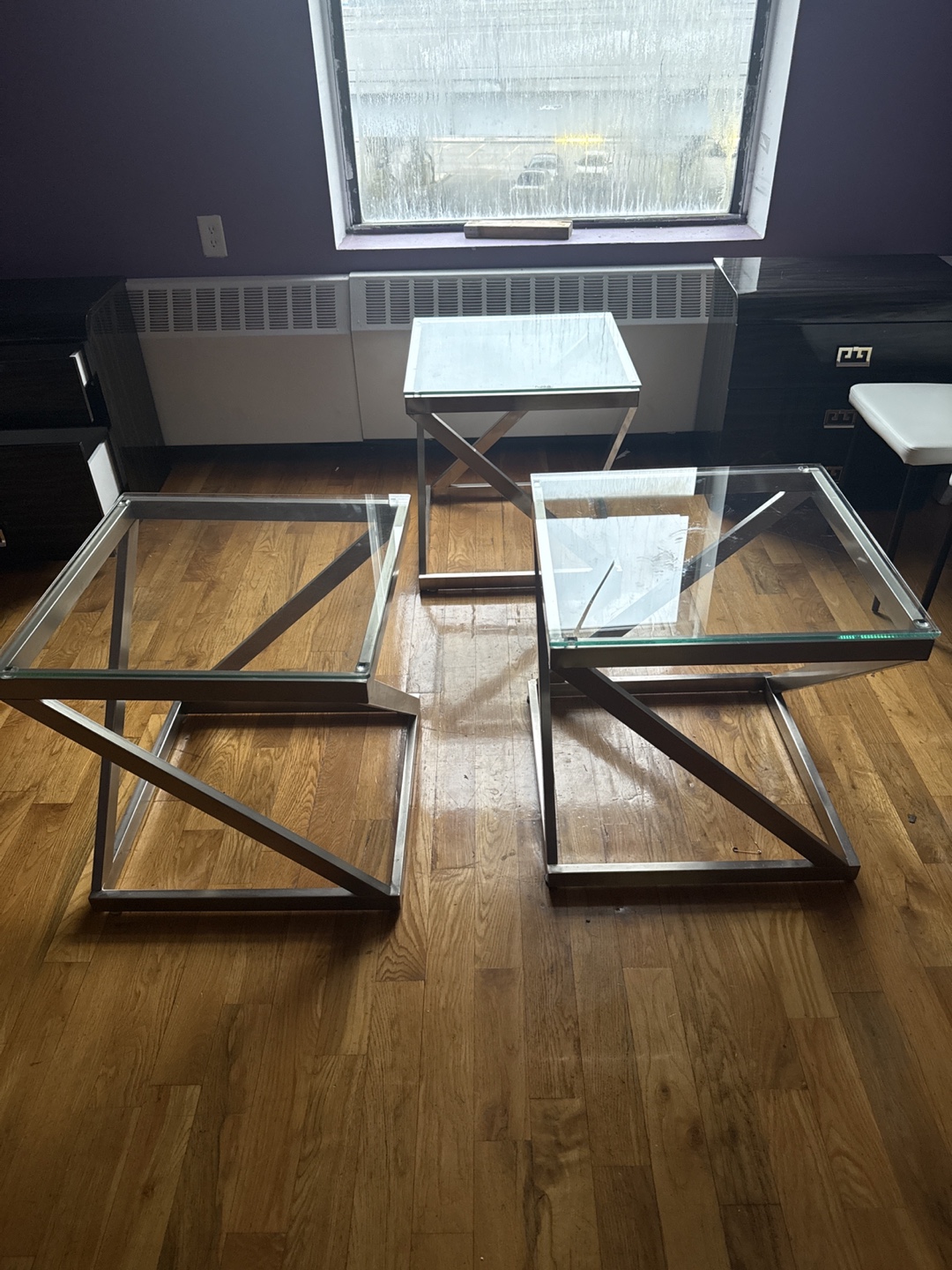 Set of 3 Modern Glass Top End Tables - photo 4