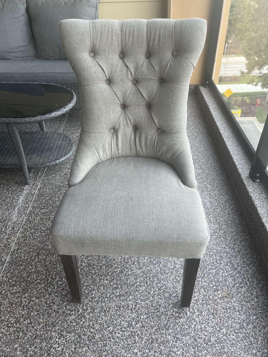 Grey Button Tufted Dining Chair
