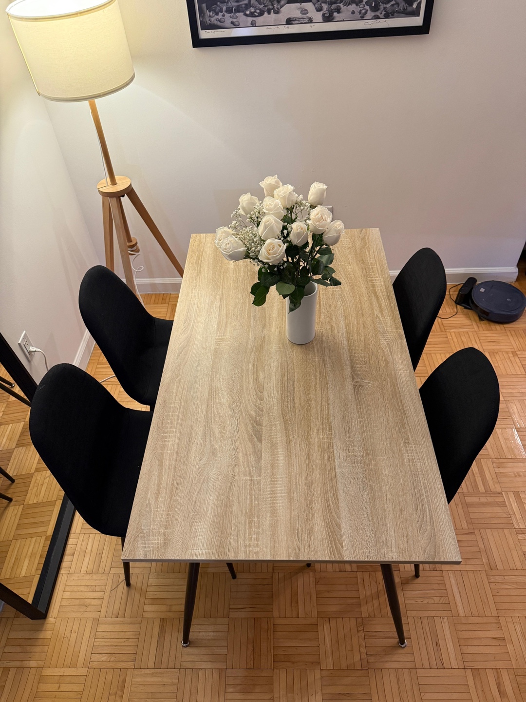 Modern Dining Table Set with 4 Black Chairs