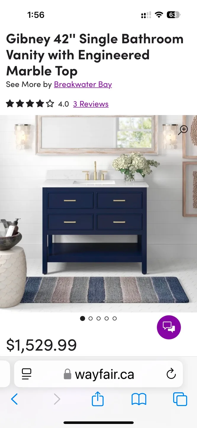 Gibney 42" Single Bathroom Vanity with Engineered Marble Top thumbnail