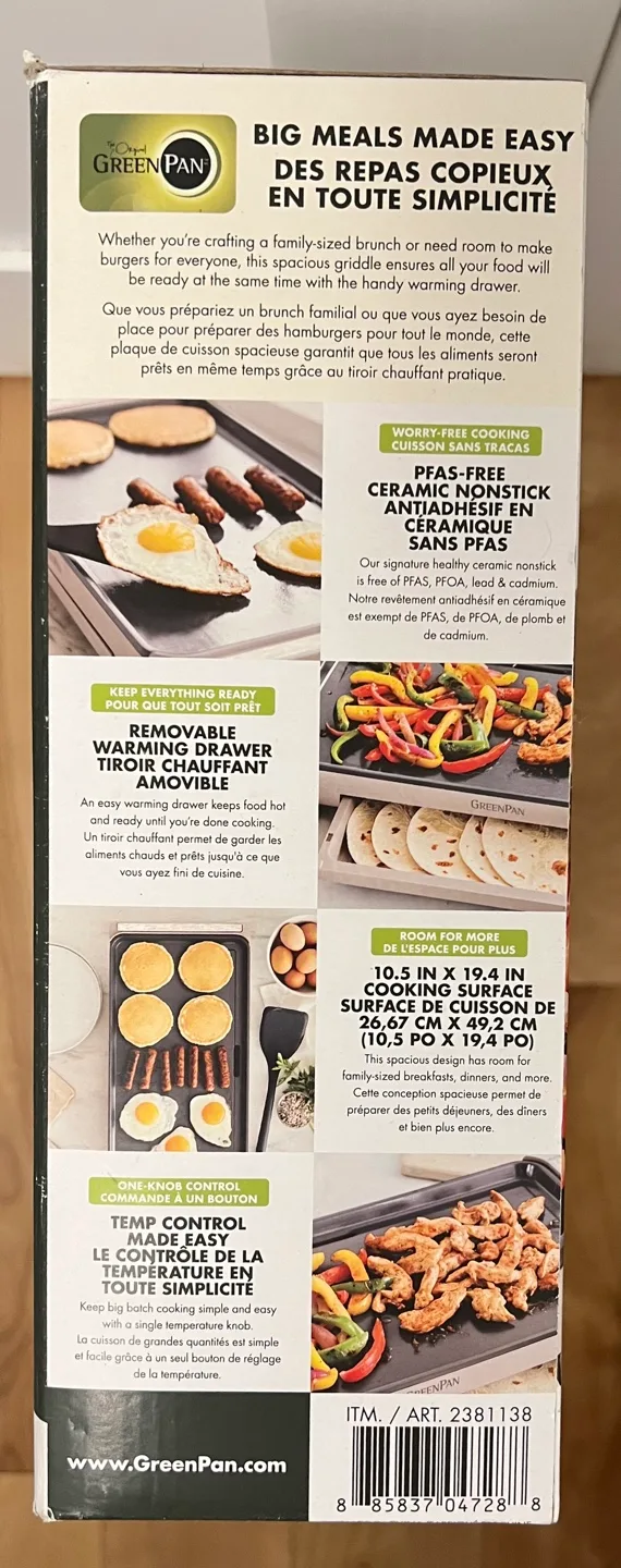 NIB,  GreenPan Large HEALTHY Ceramic Griddle - Toxin free image indicator(7)