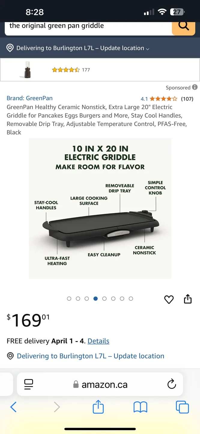NIB,  GreenPan Large HEALTHY Ceramic Griddle - Toxin free image indicator(9)