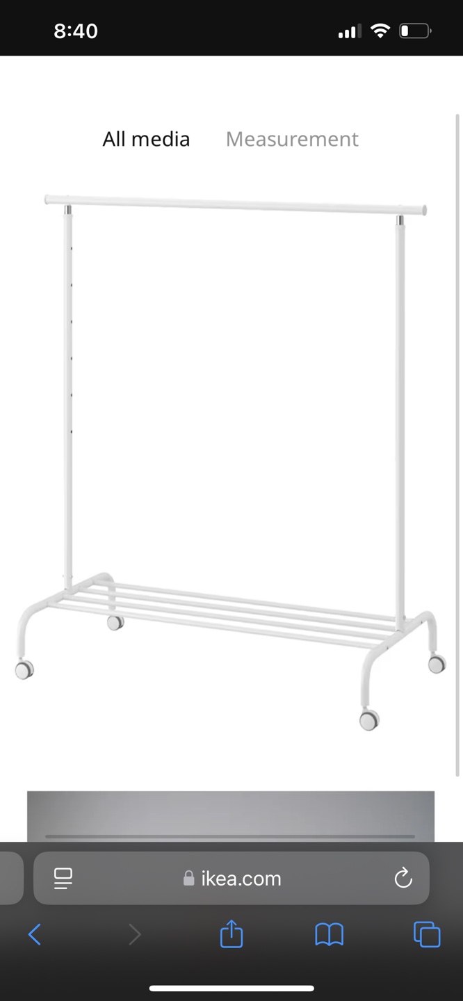 IKEA White Rolling Garment Rack with Shelf