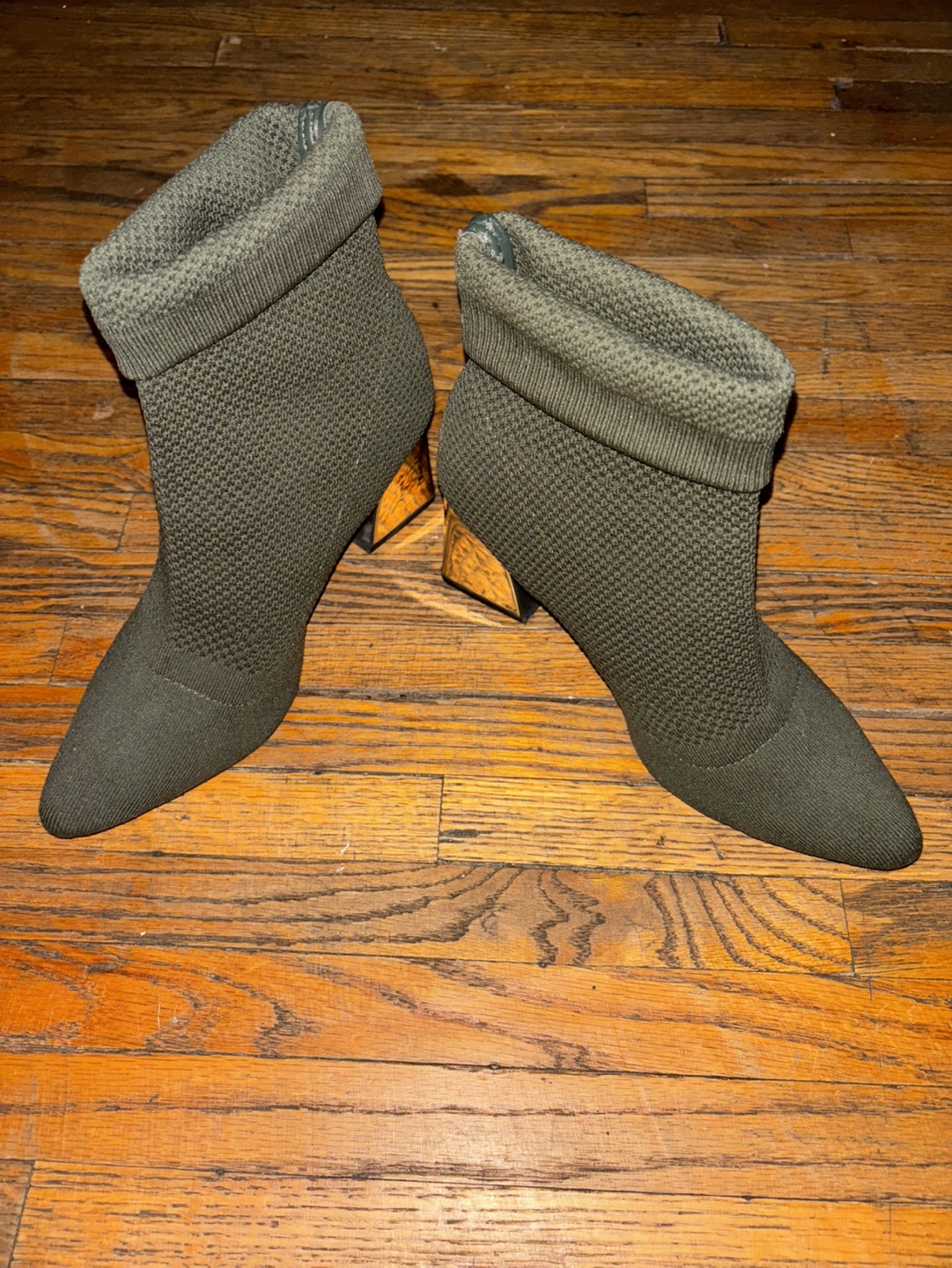Olive Green Knit Booties with Block Heel - photo 2