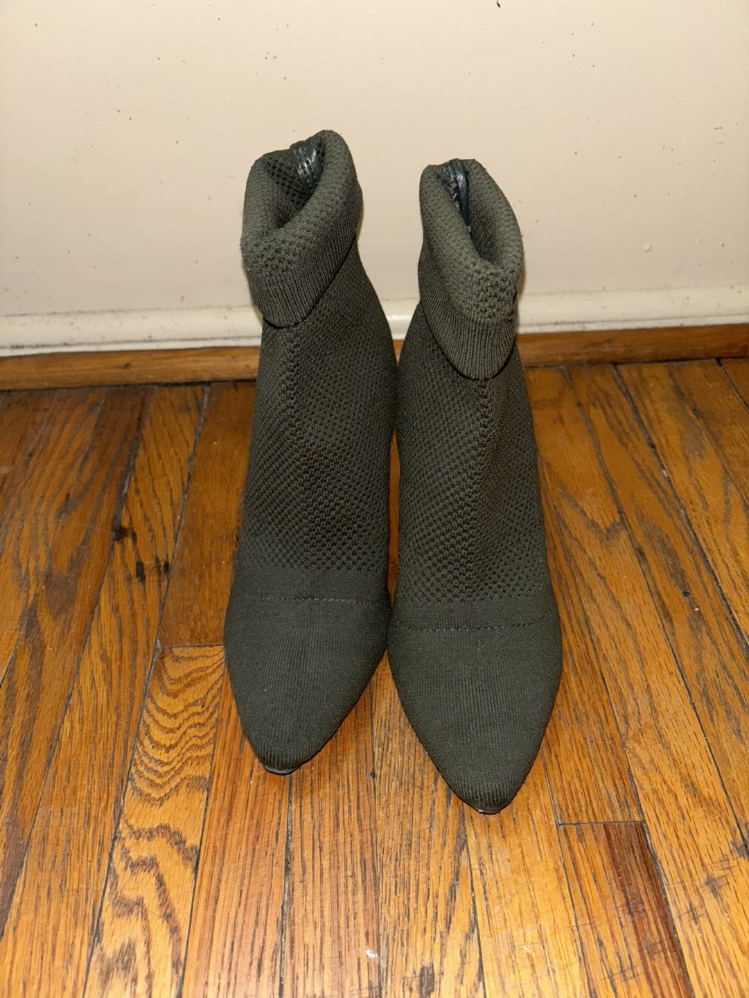 Olive Green Knit Booties with Block Heel - photo 4