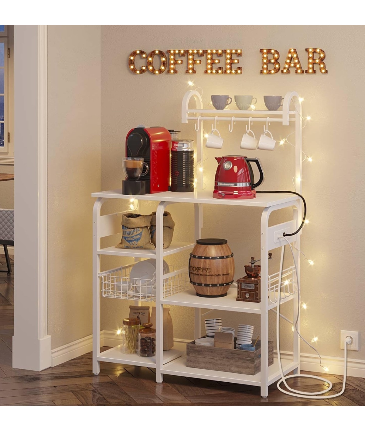 White Kitchen Baker's Rack with Power Outlets - photo 2