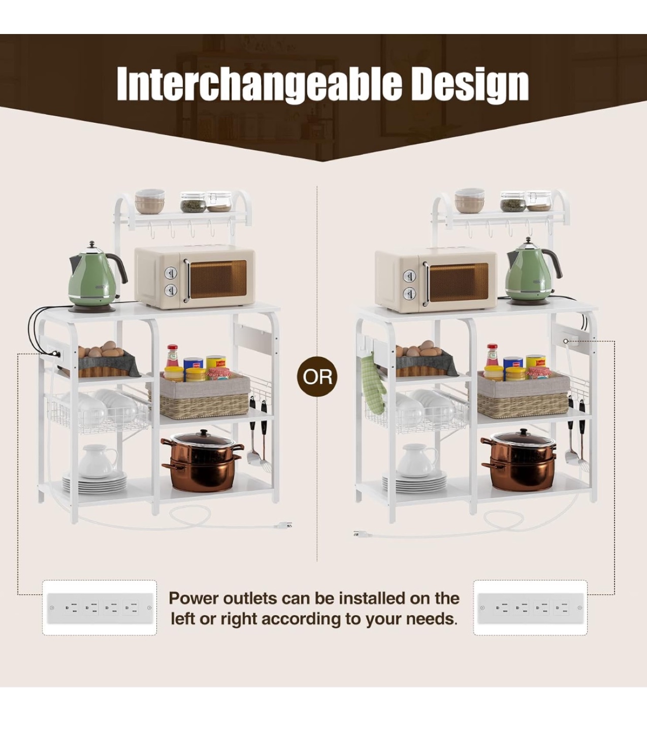 White Kitchen Baker's Rack with Power Outlets - photo 5