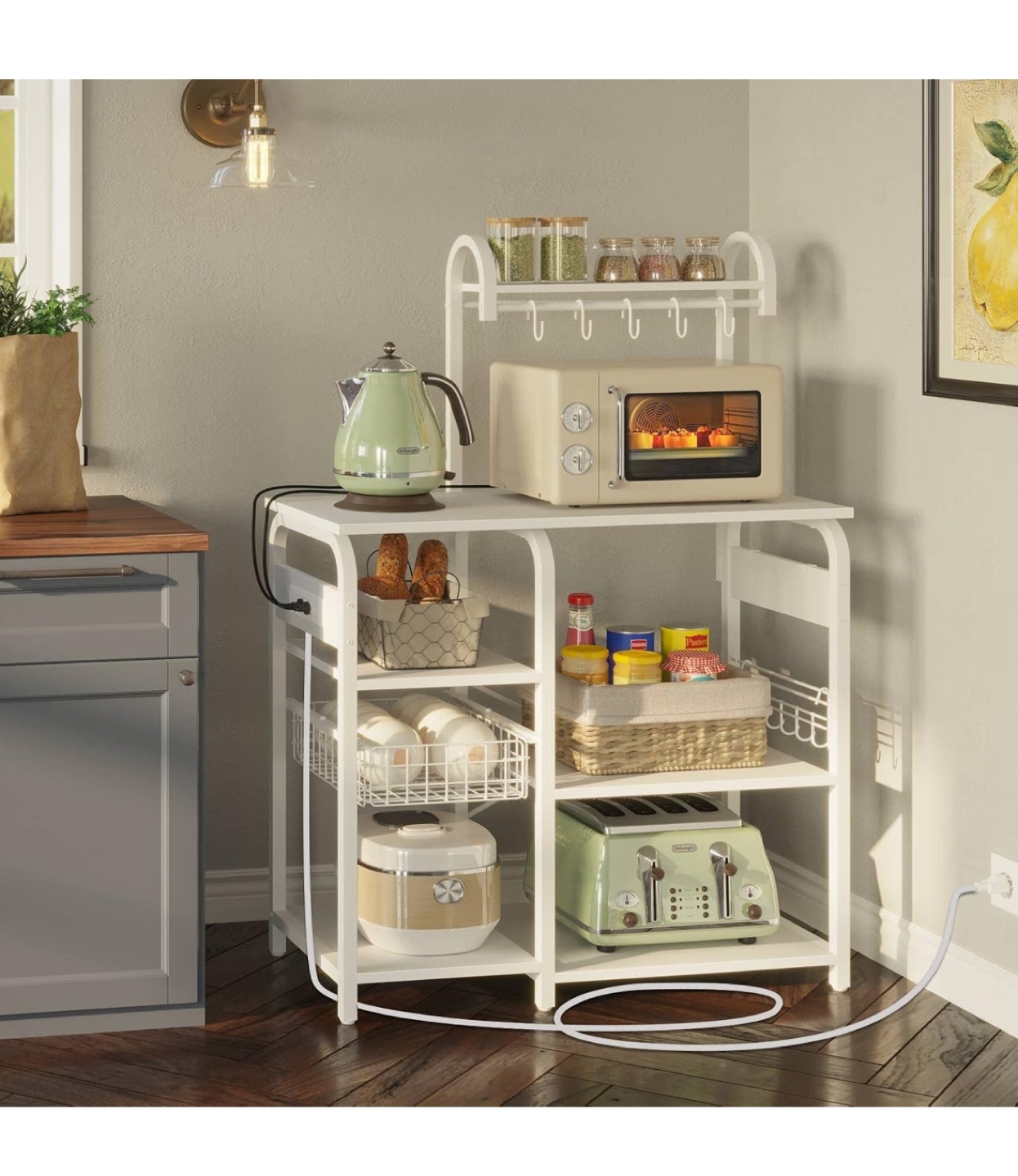 White Kitchen Baker's Rack with Power Outlets - photo 4