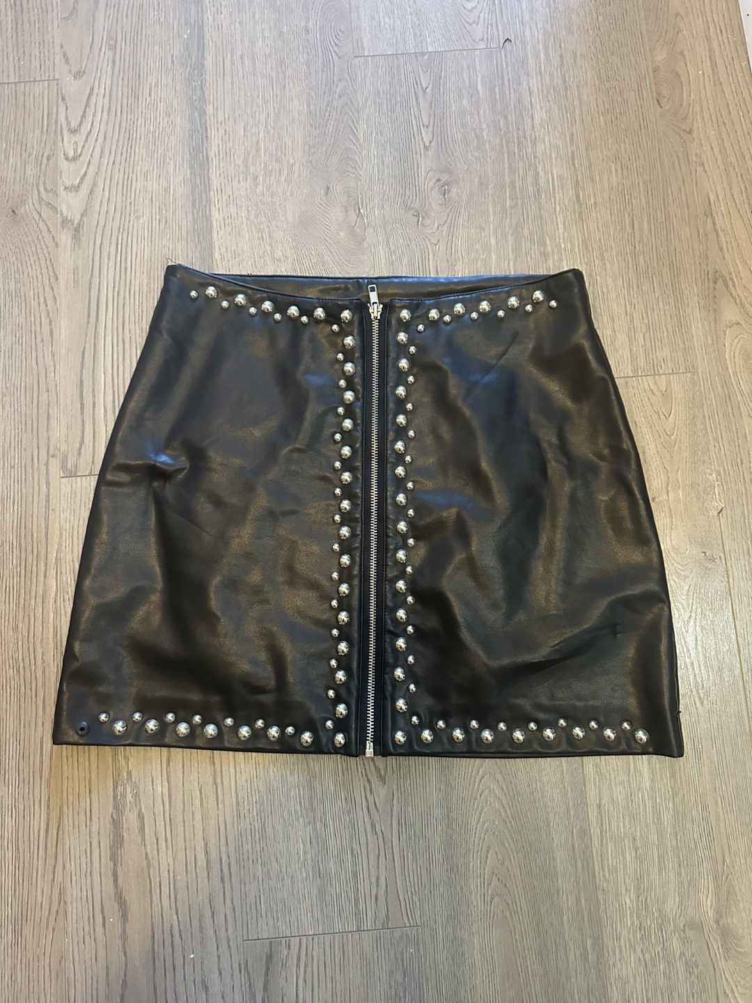 Black Studded Faux Leather Mini Skirt - photo 2