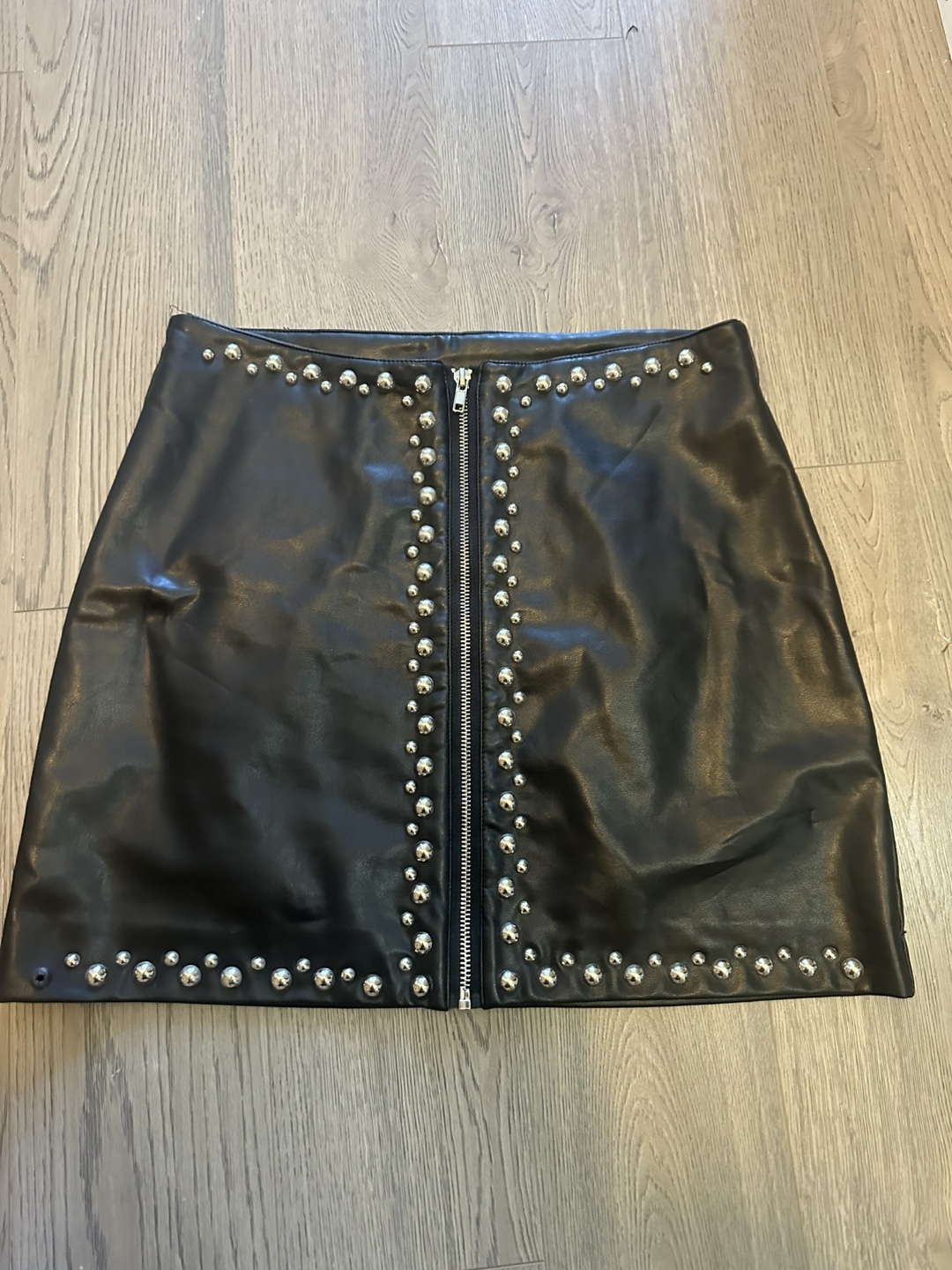 Black Studded Faux Leather Mini Skirt