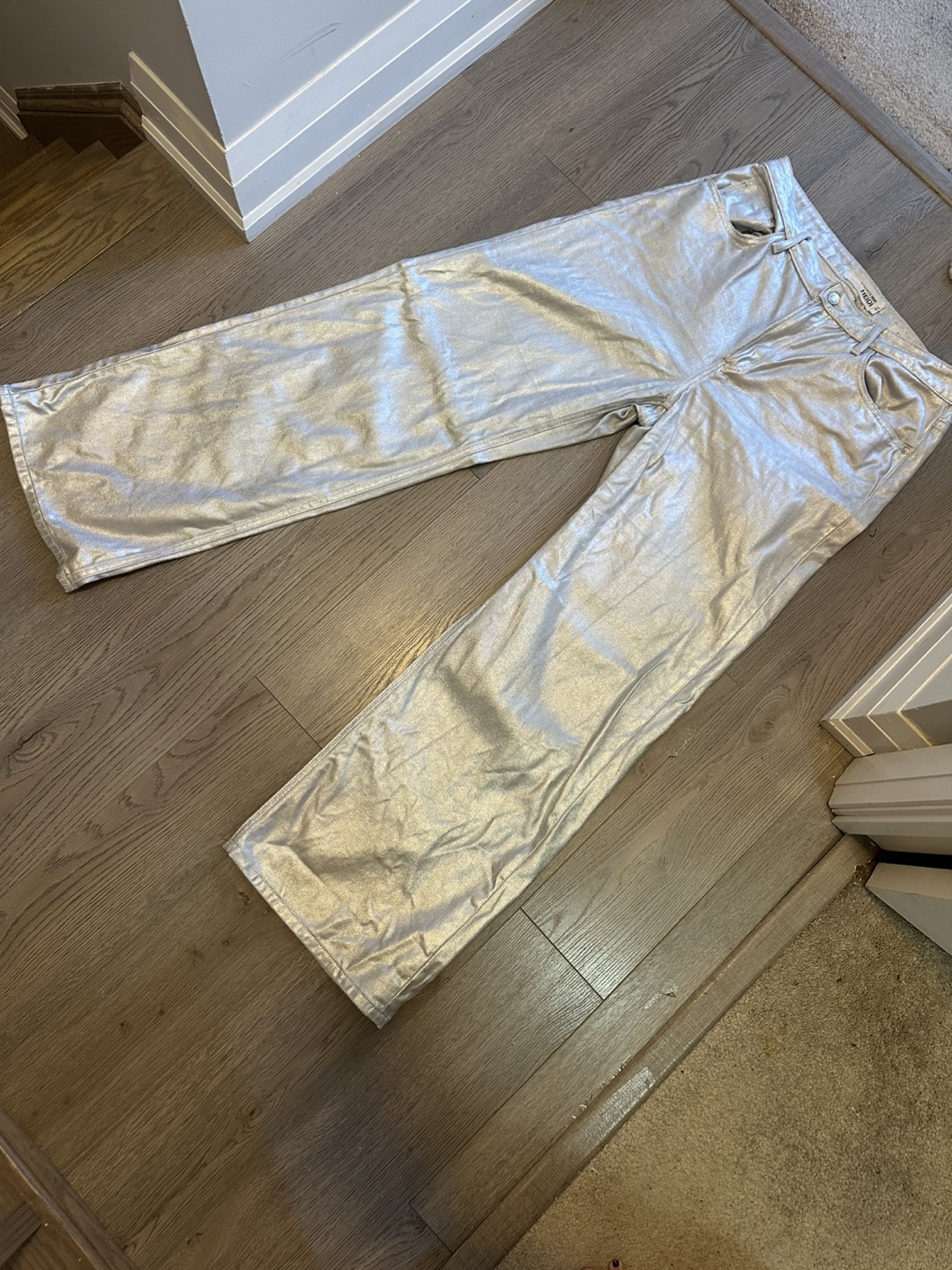 Silver Metallic Wide Leg Jeans - Size 24