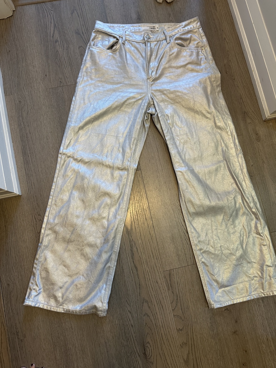 Silver Metallic Wide Leg Jeans - Size 24 - photo 4