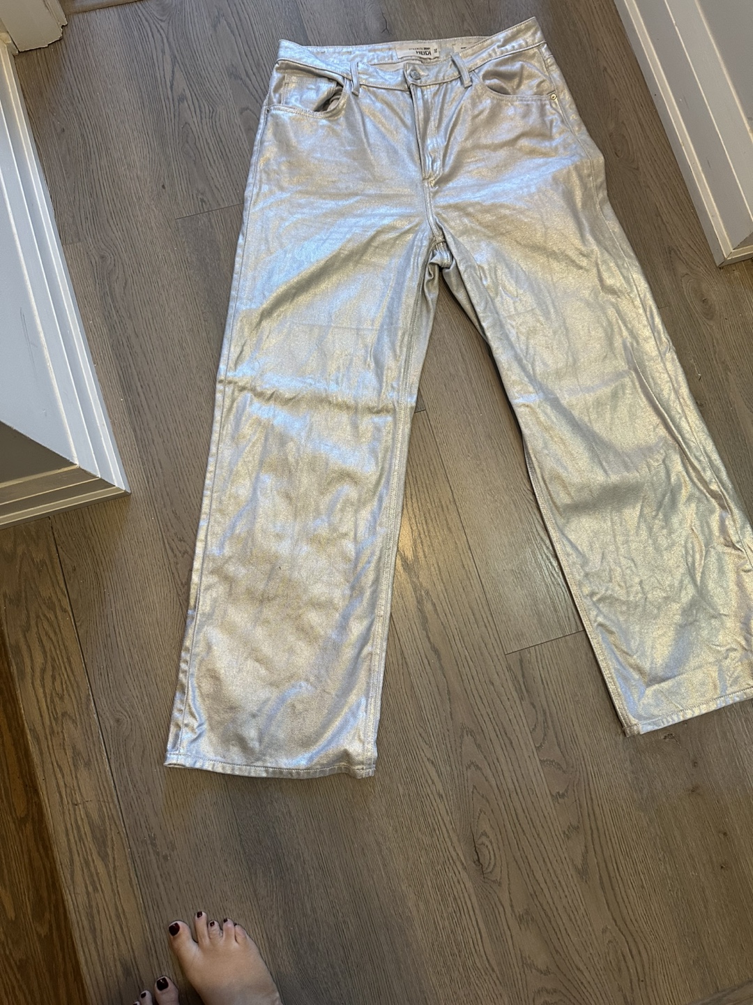 Silver Metallic Wide Leg Jeans - Size 24 - photo 2