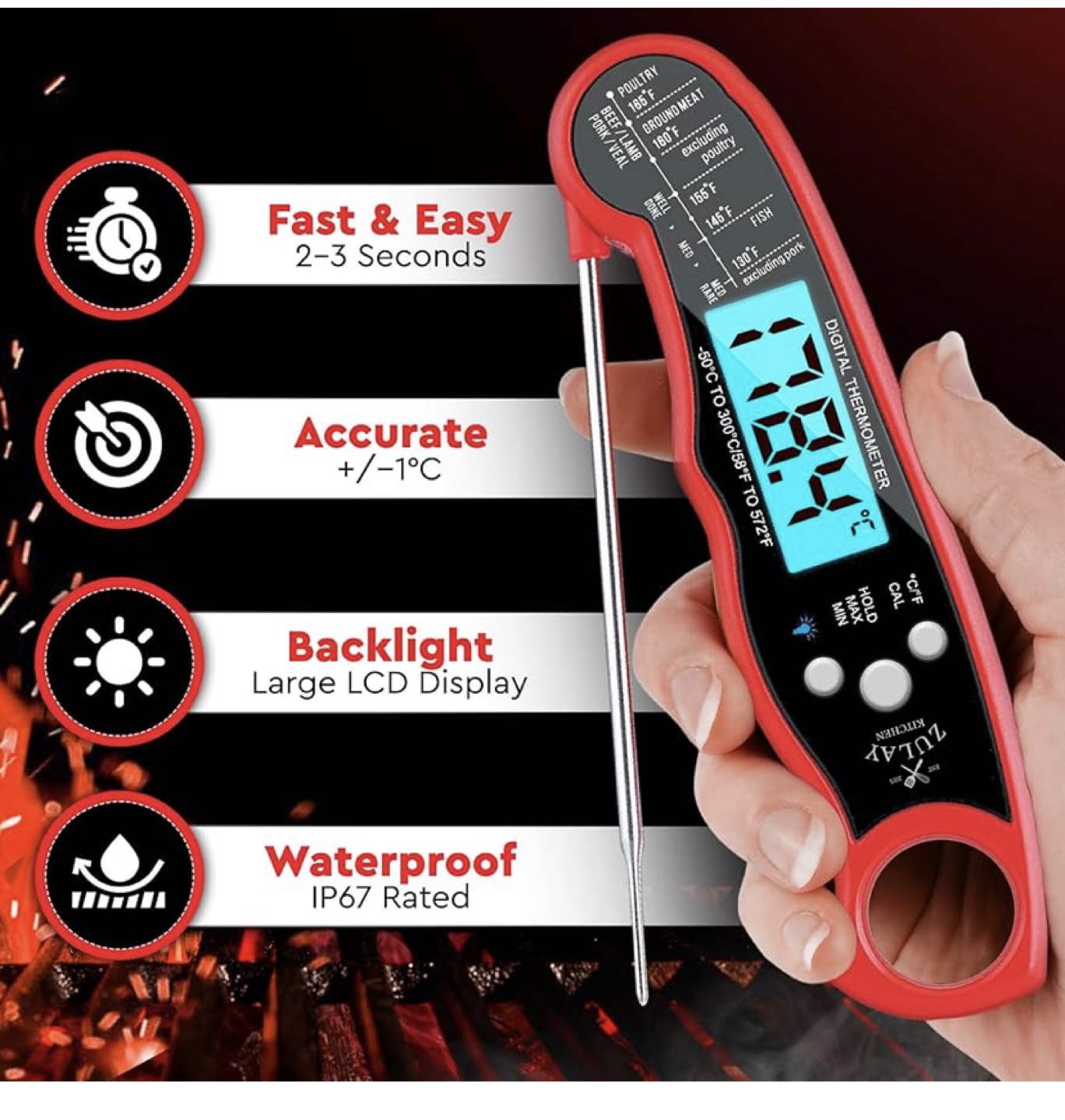 ZULAY Kitchen Digital Cooking Thermometer - Red - photo 2