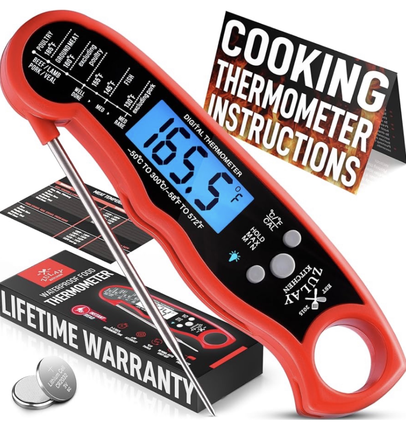 ZULAY Kitchen Digital Cooking Thermometer - Red