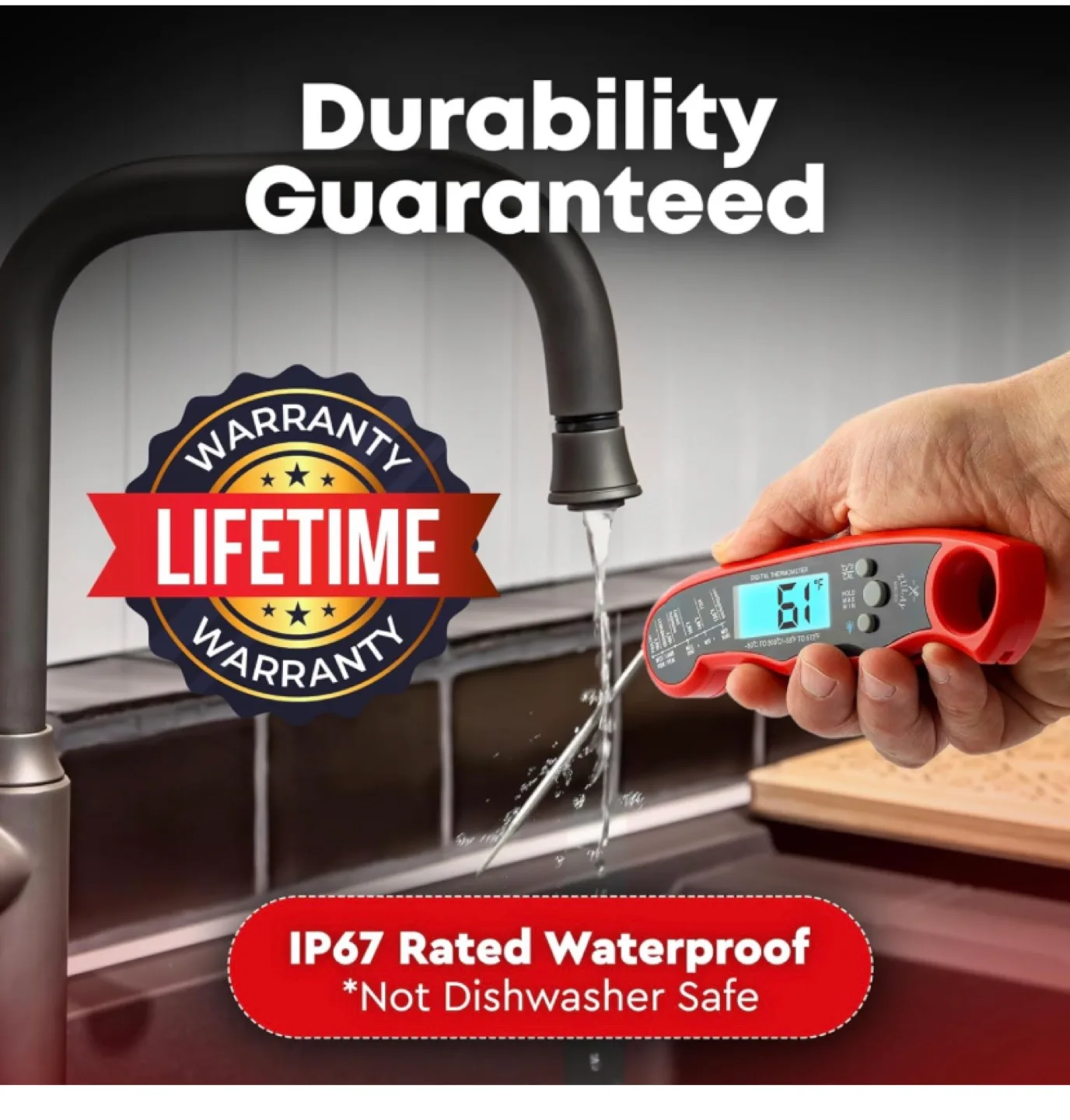 ZULAY Kitchen Digital Cooking Thermometer - Red image indicator(4)