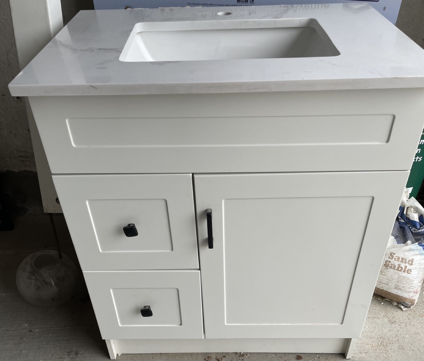 30” White Bathroom Vanity with Quartz Countertop