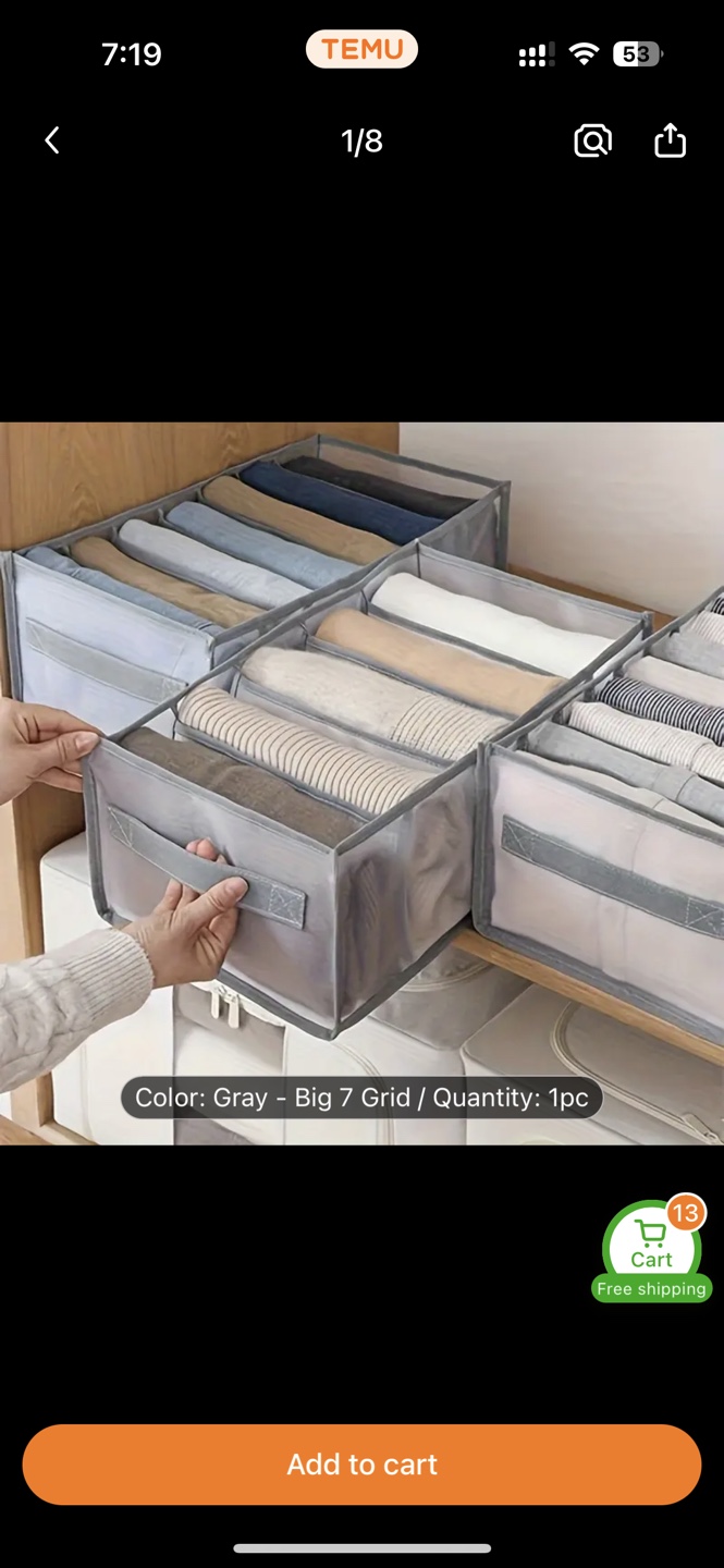 Gray 7-Grid Fabric Drawer Organizer
