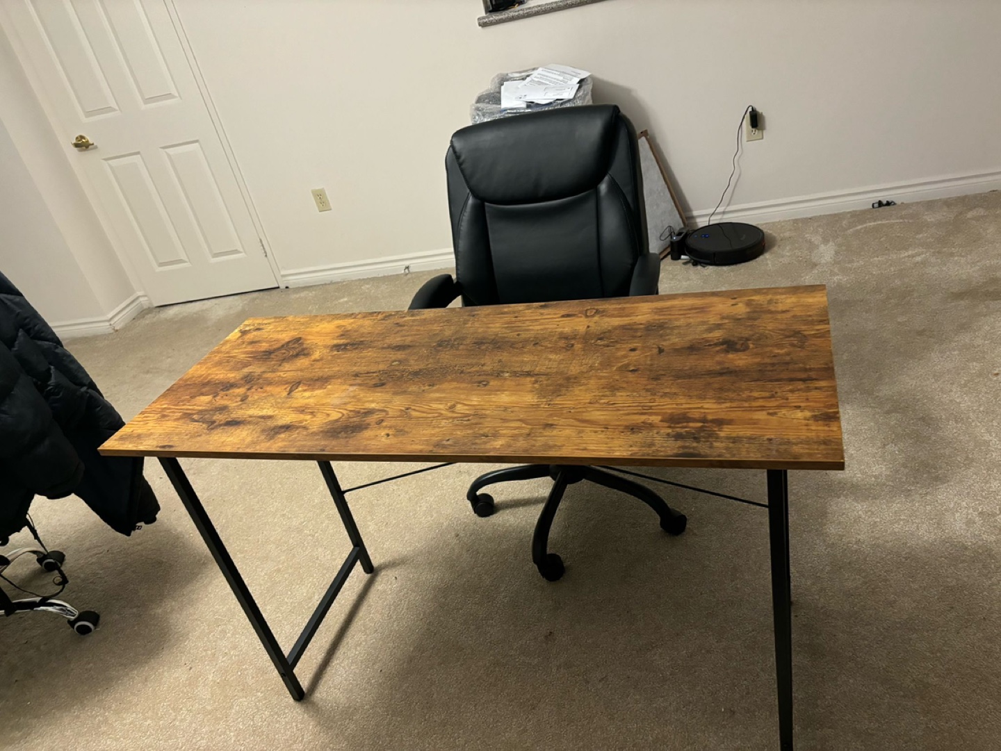 Rustic Wood-look Desk with Black Metal Legs