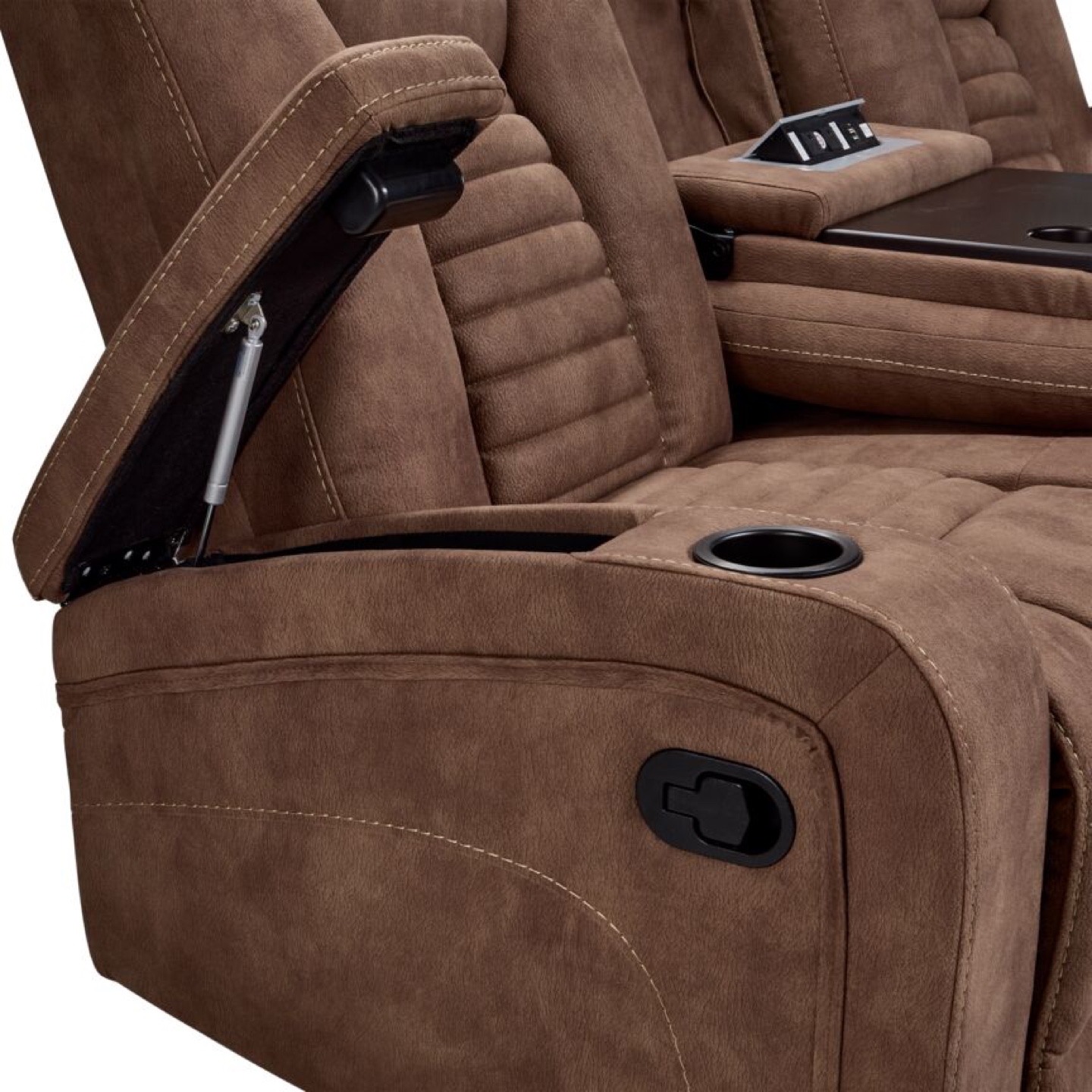 Brown Reclining Sofa with Power Outlets- recliner - photo 4