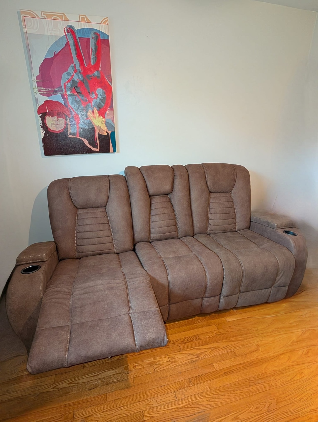 Brown Reclining Sofa with Power Outlets- recliner - photo 3