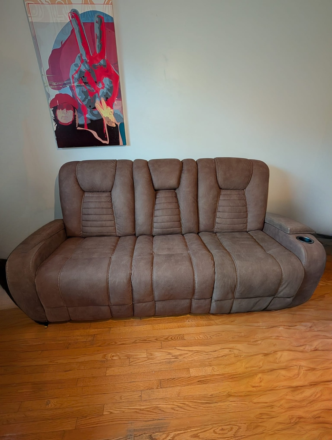Brown Reclining Sofa with Power Outlets- recliner