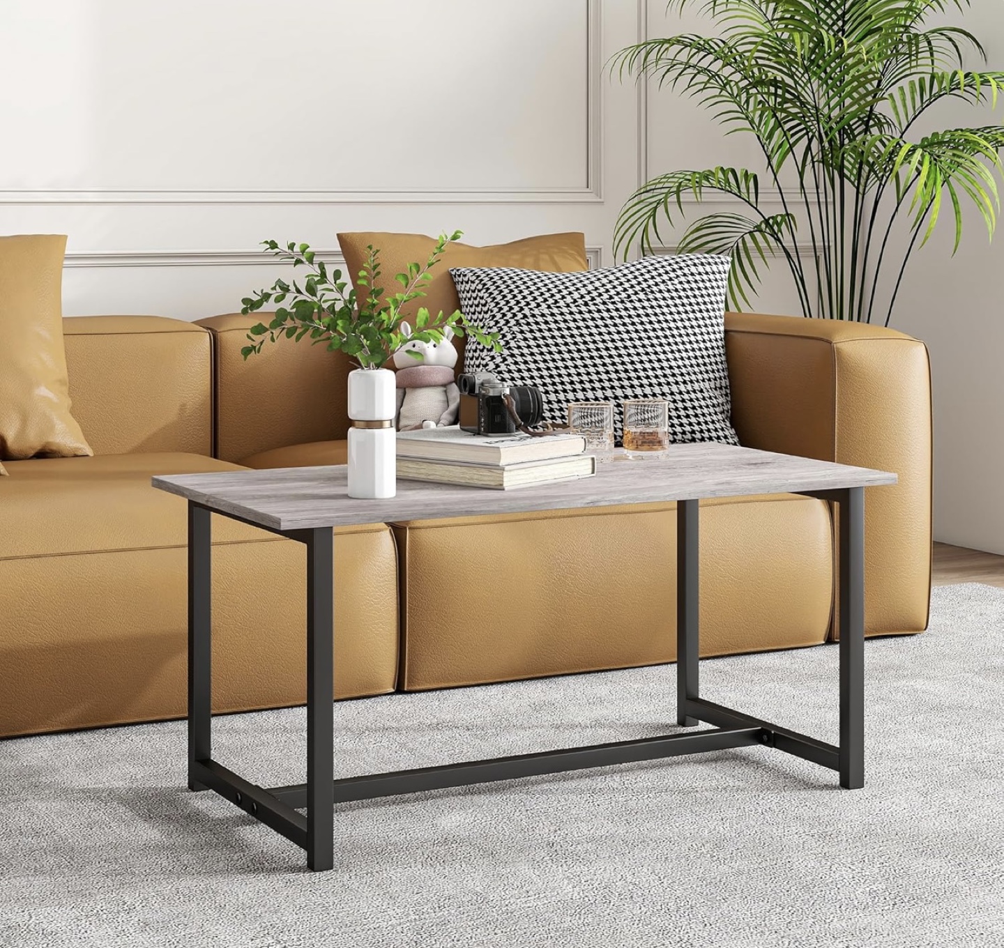 Modern Coffee Table - Grey Wood Top & Black Metal Frame - photo 5