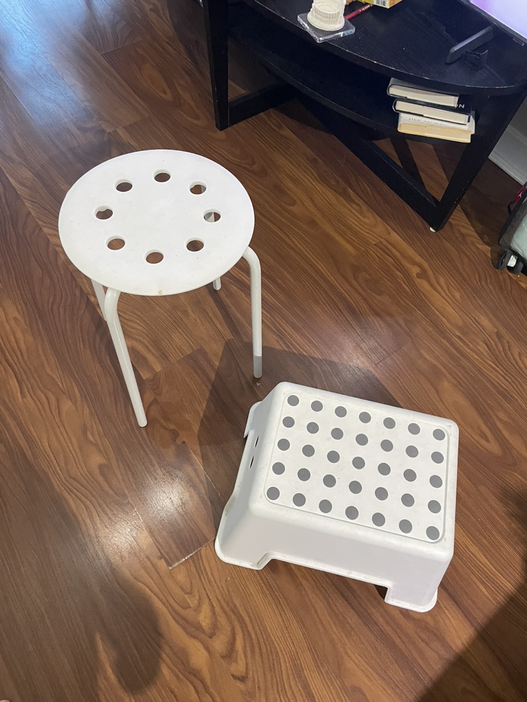 White Plastic Stool and Step Stool Set