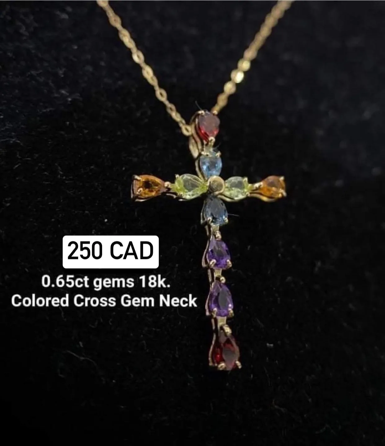 18k Gold Multicoloured Gemstone Cross Necklace image indicator(2)