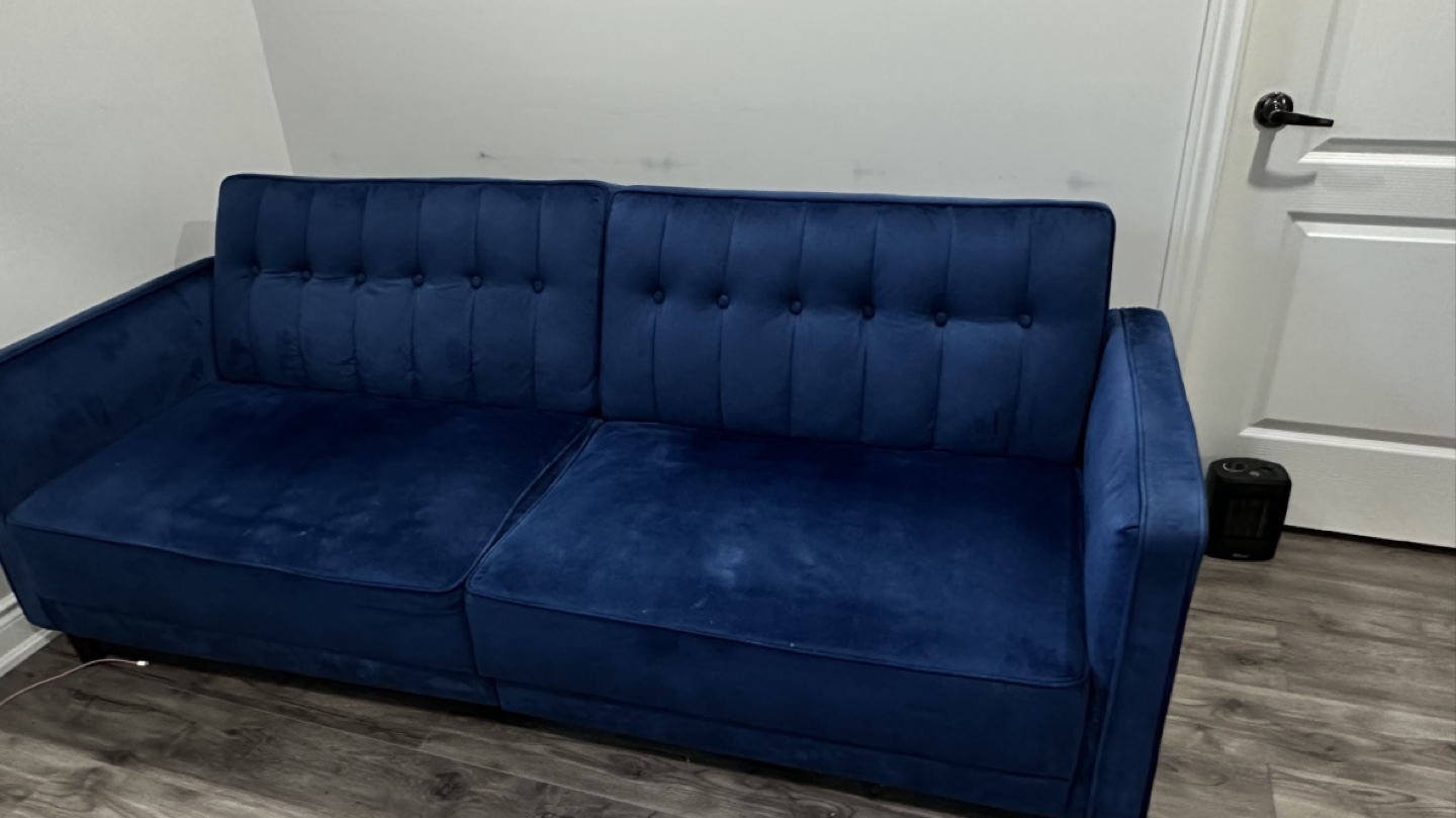 Navy Blue Velvet Futon Sofa - photo 2