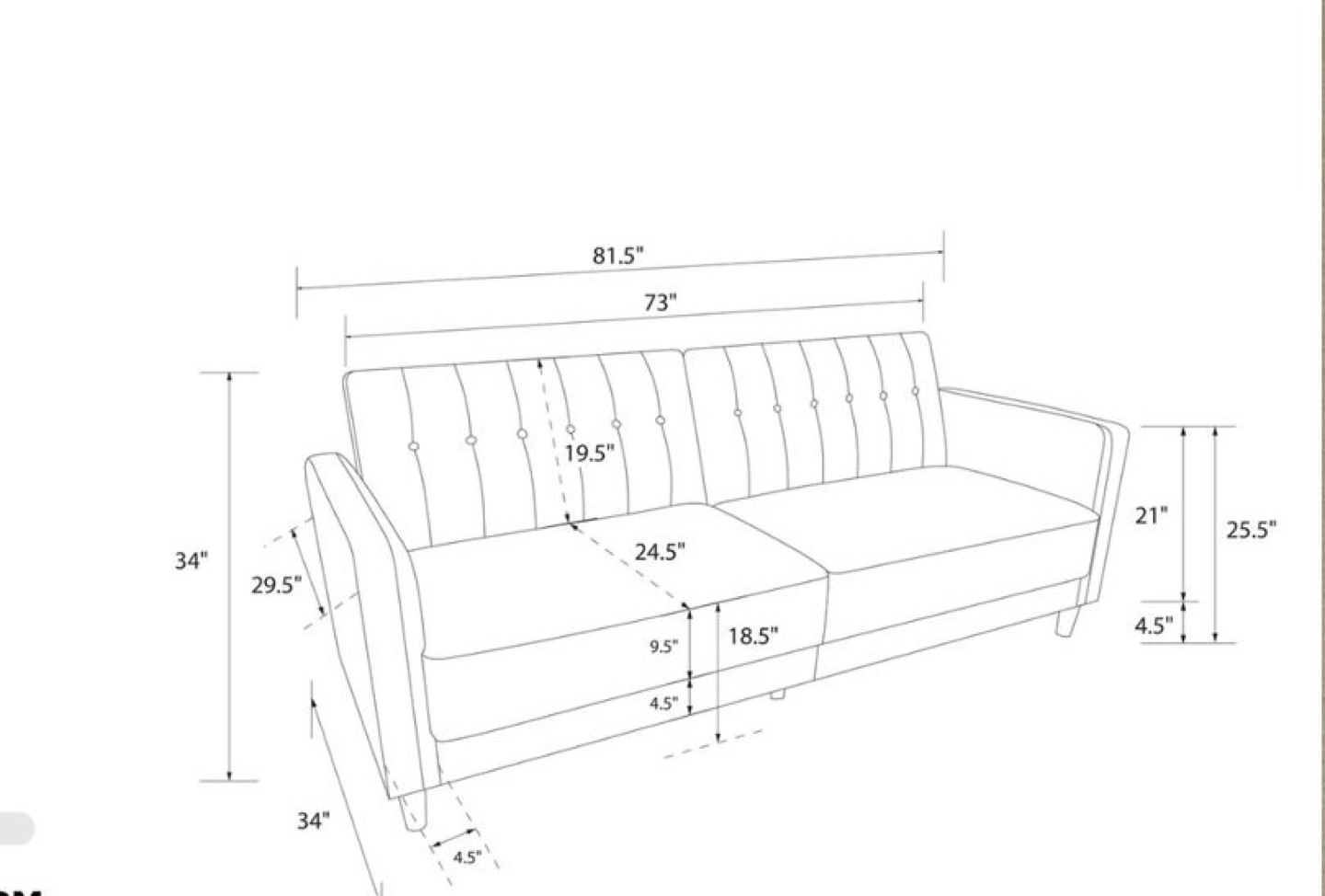 Navy Blue Velvet Futon Sofa - photo 4