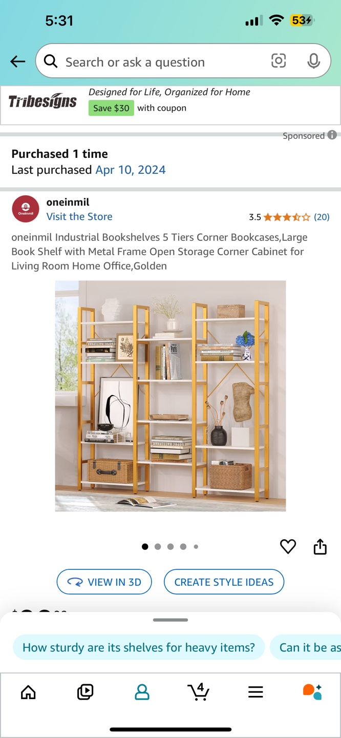 Gold and White Corner Bookshelf - photo 4