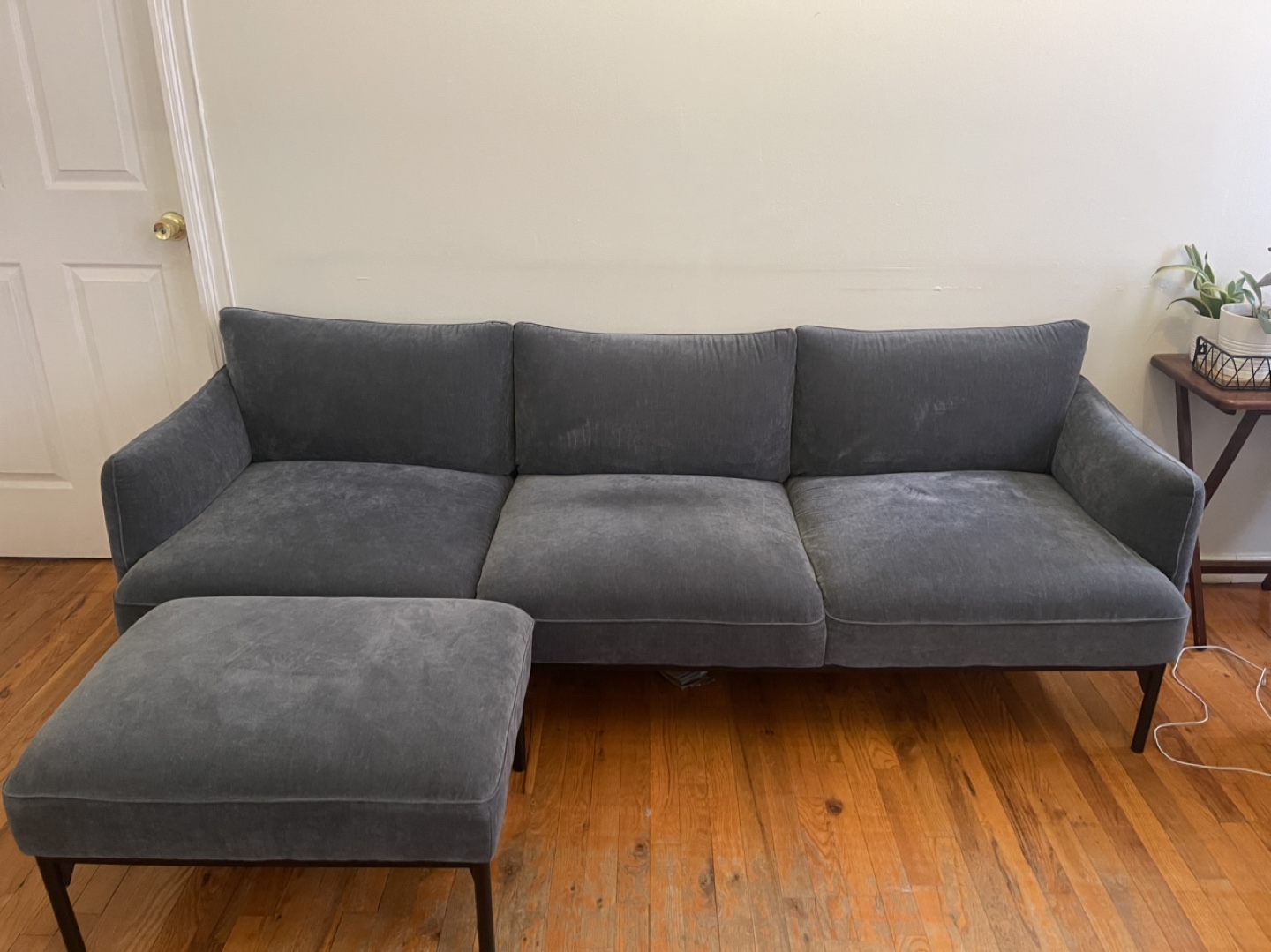 Modern Blue Velvet, West Elm Sofa with Ottoman - photo 3