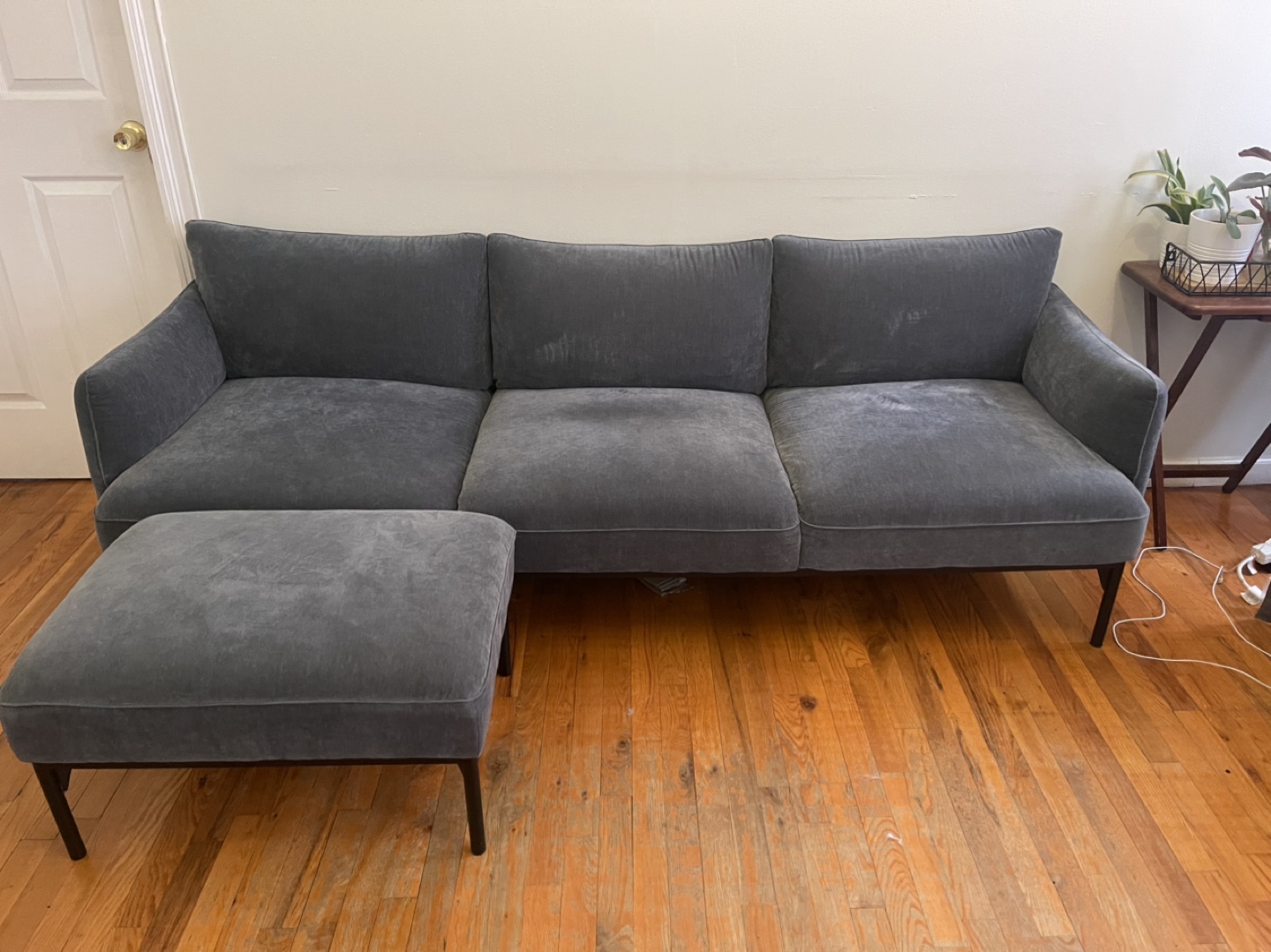 Modern Blue Velvet, West Elm Sofa with Ottoman