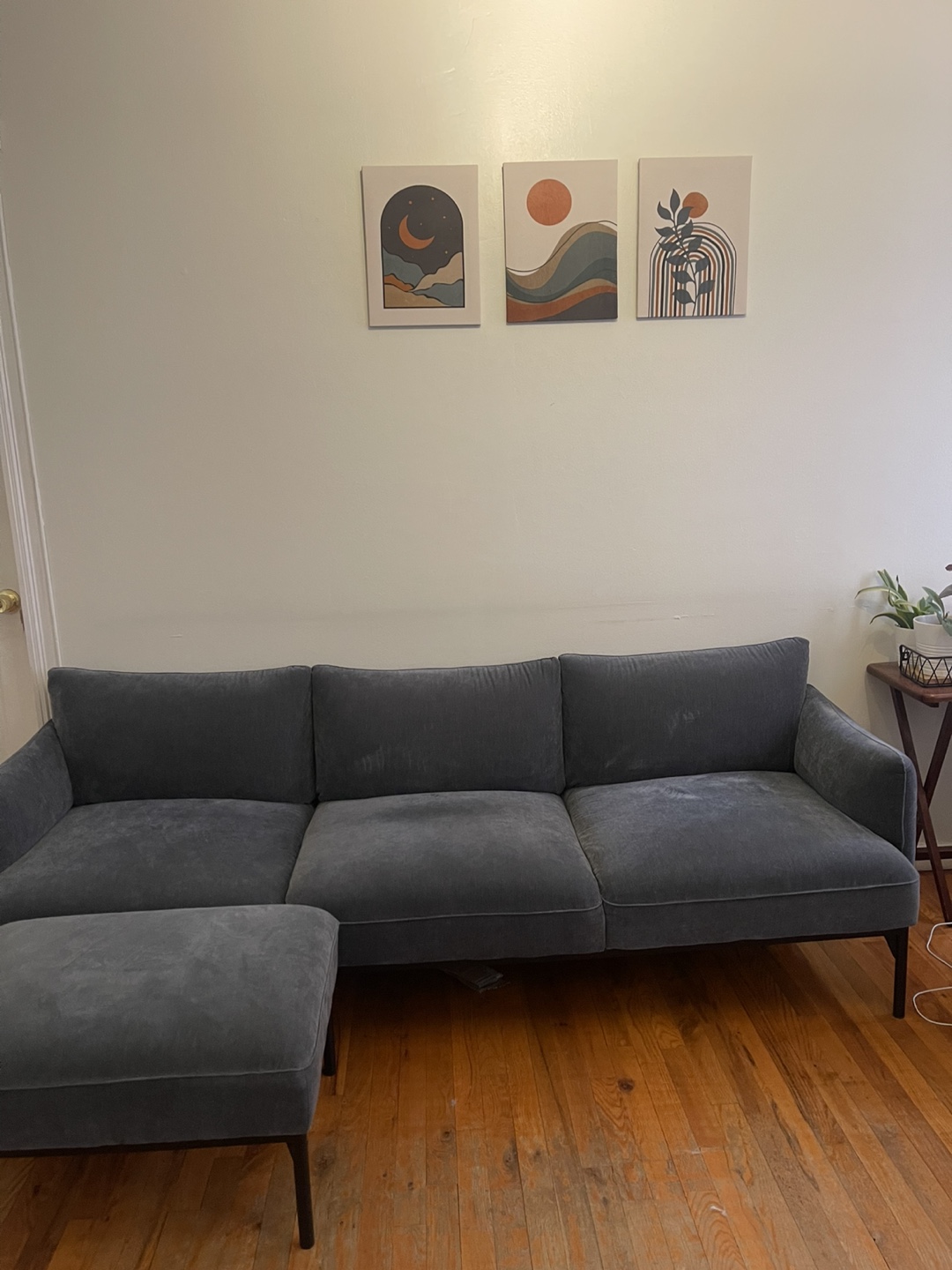 Modern Blue Velvet, West Elm Sofa with Ottoman - photo 2
