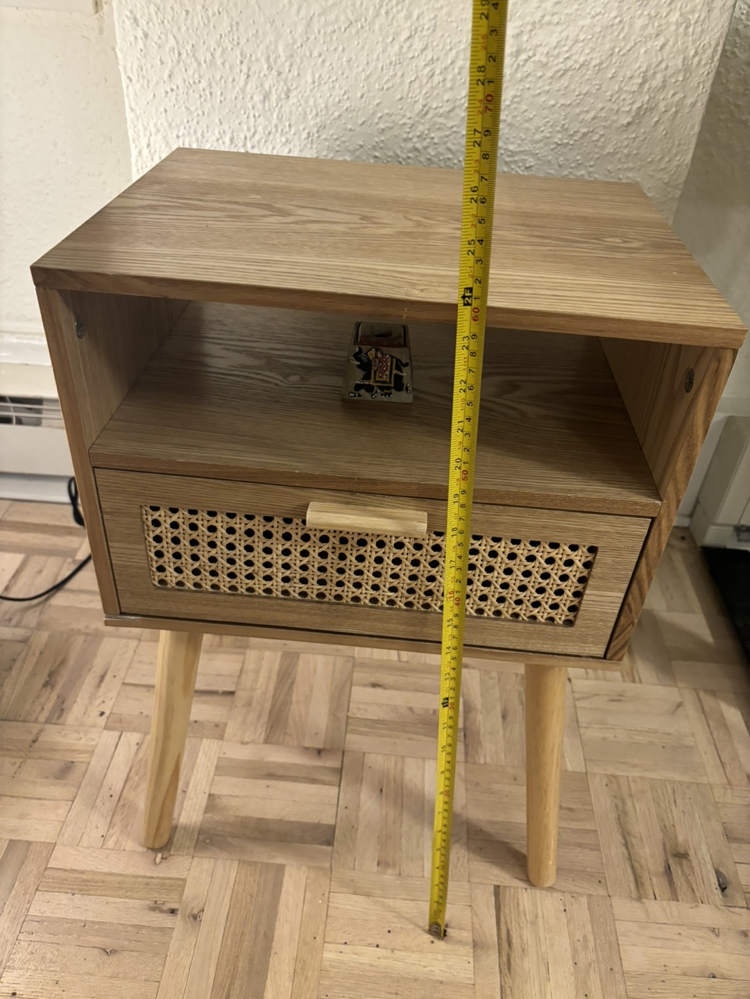 Small Wooden Nightstand with Rattan Drawer - photo 2