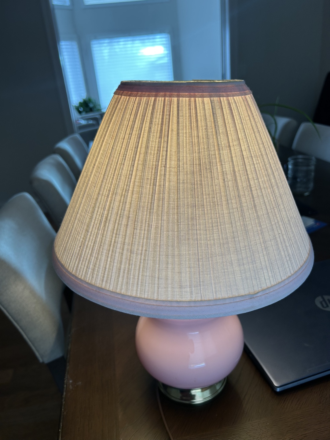 Pink Ceramic Table Lamp with Pleated Shade - photo 2