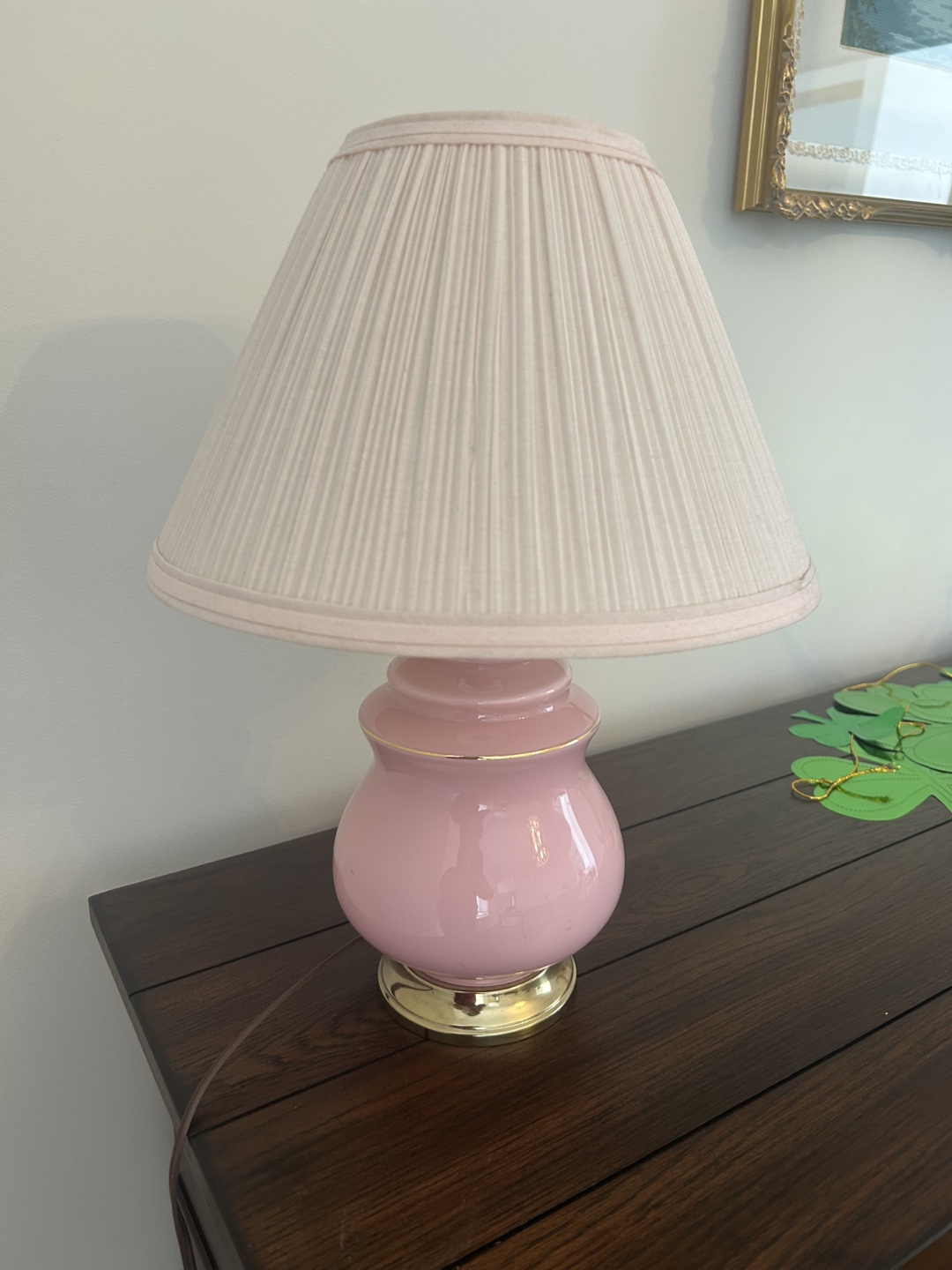 Pink Ceramic Table Lamp with Pleated Shade - photo 3
