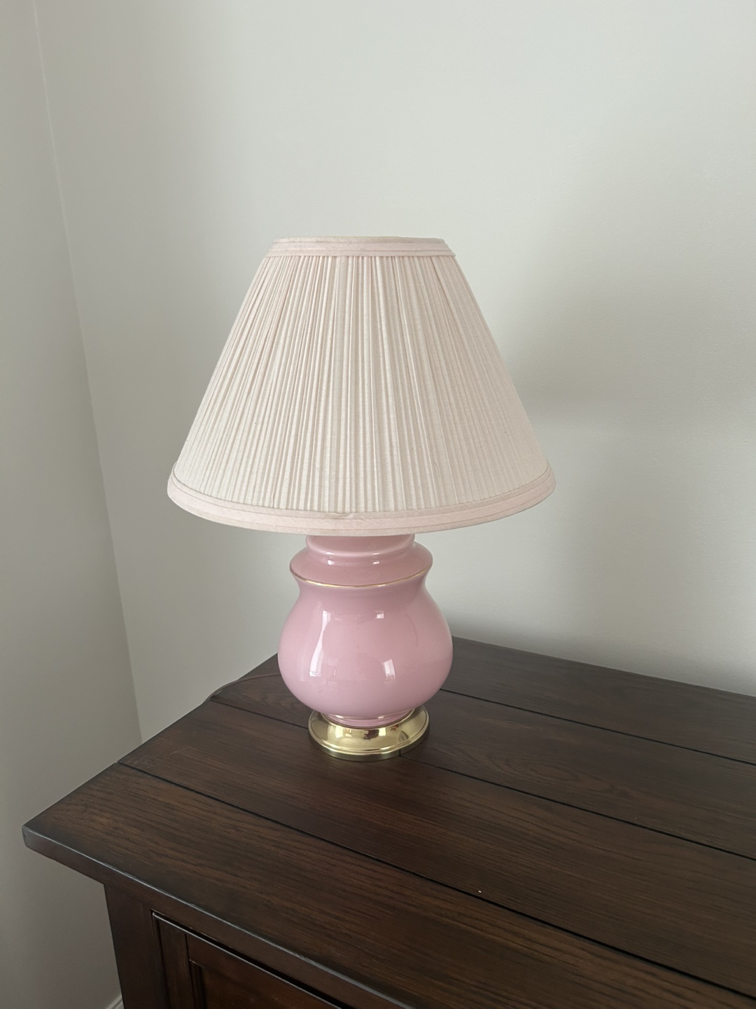 Pink Ceramic Table Lamp with Pleated Shade