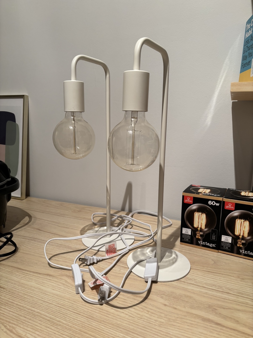 Pair of IKEA Table Lamps with Vintage Bulbs