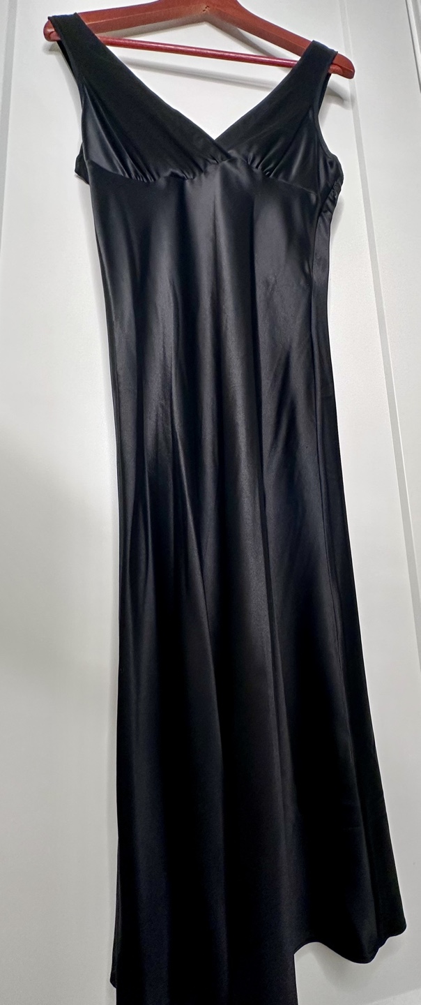Theory Black Satin Slip Dress Size 6 - photo 3