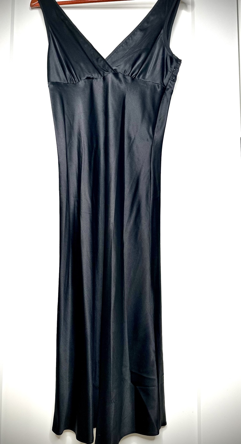 Theory Black Satin Slip Dress Size 6 - photo 2