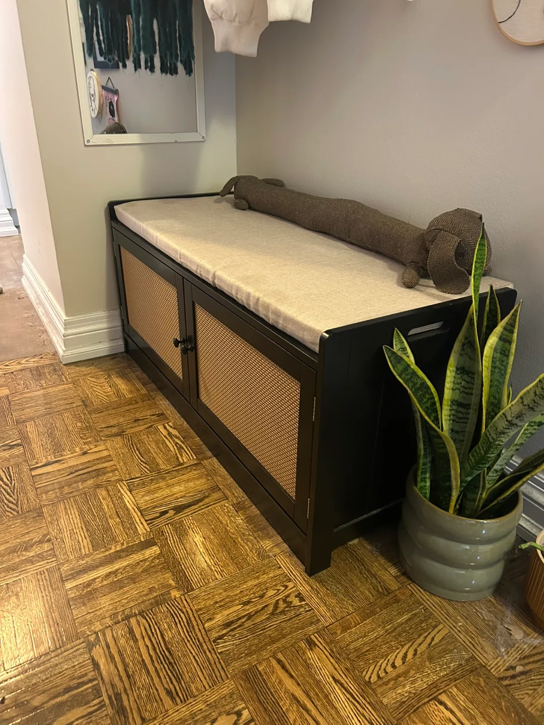 Annytek Black Rattan Shoe Bench thumbnail