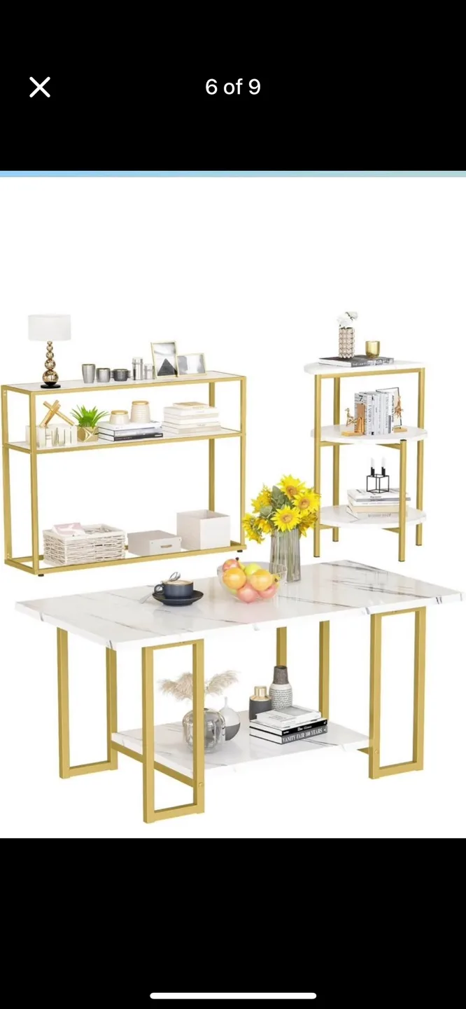 Living Room Table Set - 3 Pieces Marble & Gold image indicator(2)