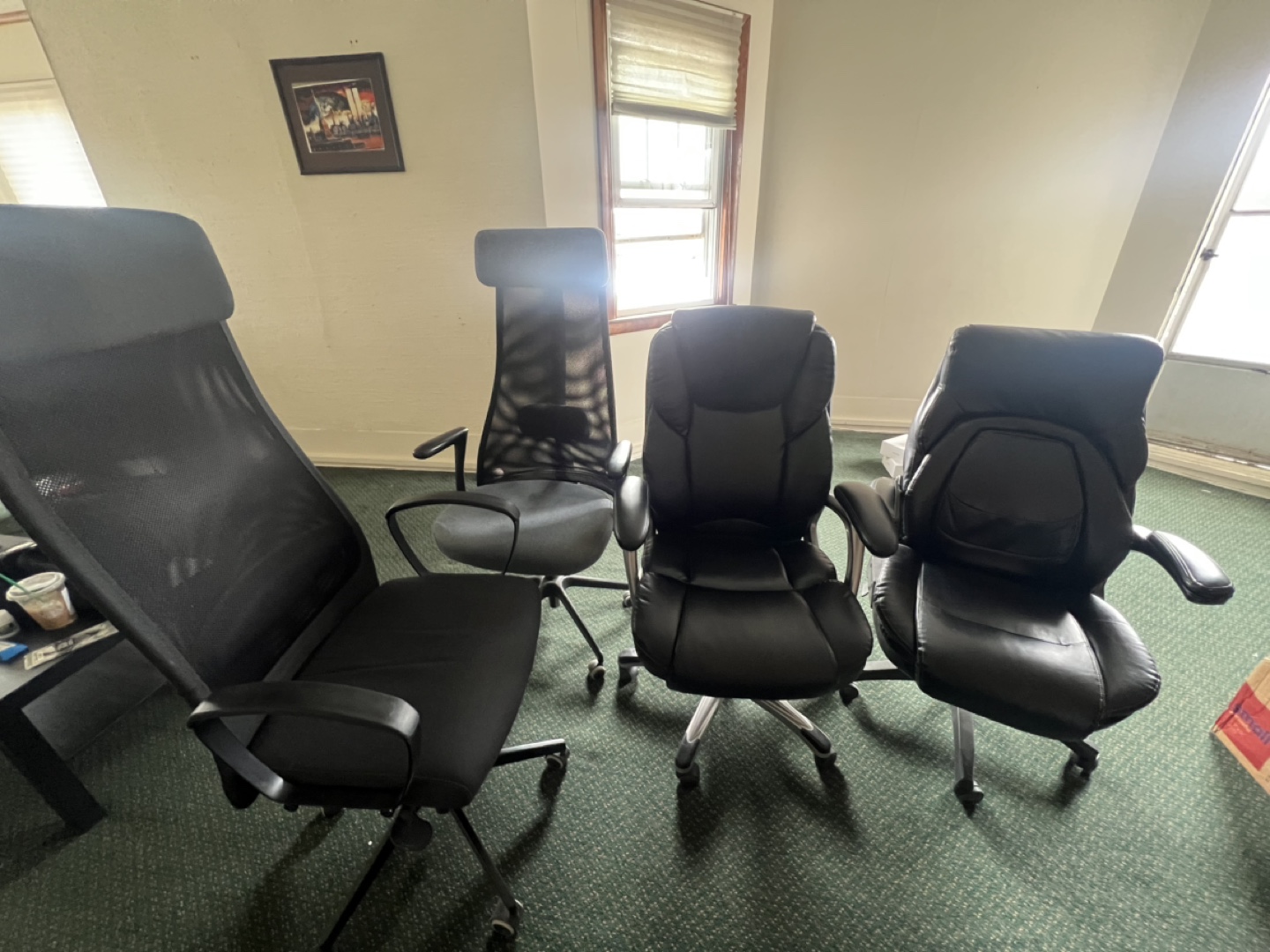 Four Office Chairs - Mesh and Leather