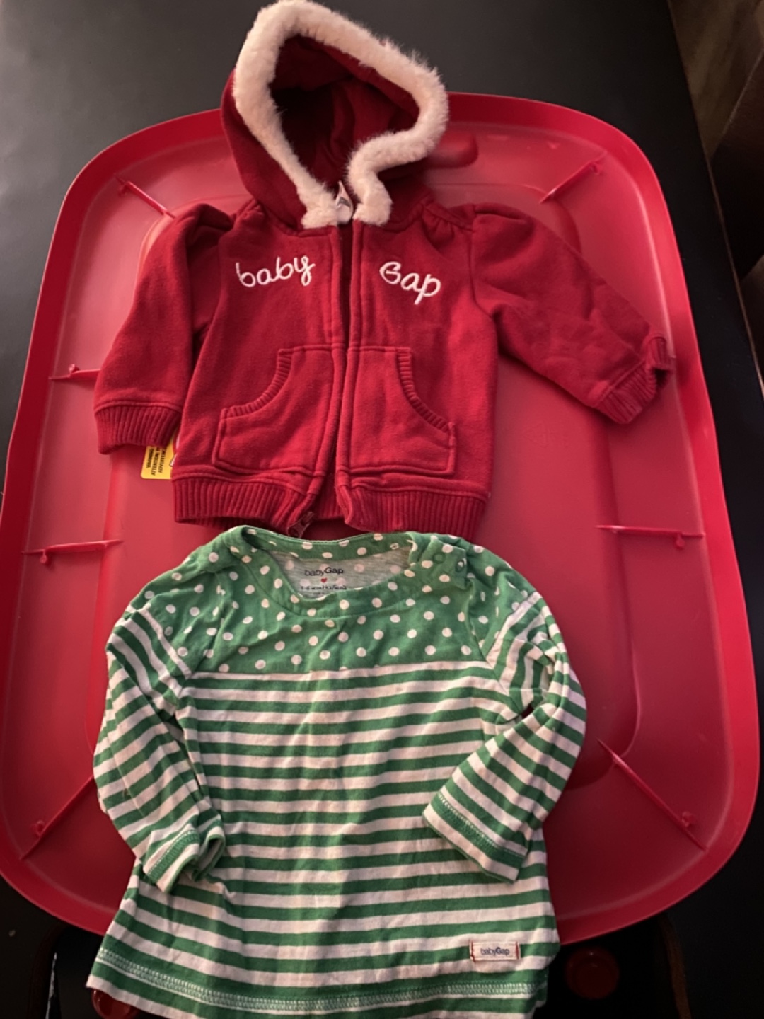 Baby Gap Outfit - Red Hoodie & Green Striped Shirt