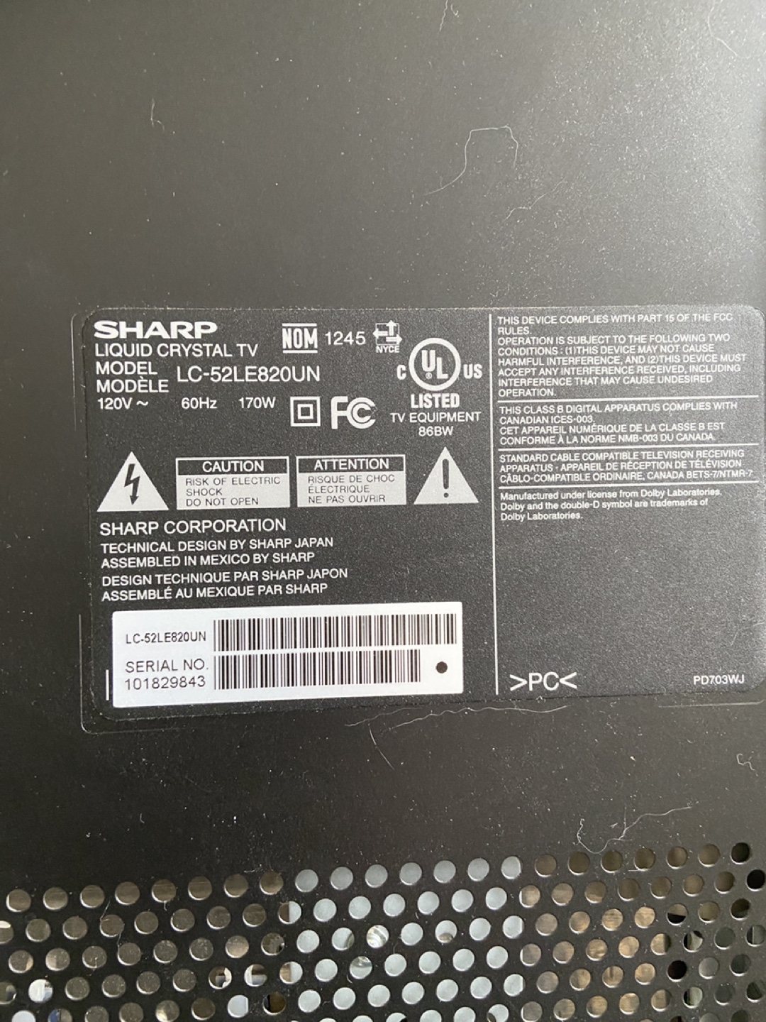 Sharp Aquos LC-52LE820UN 52-inch LCD TV - photo 3